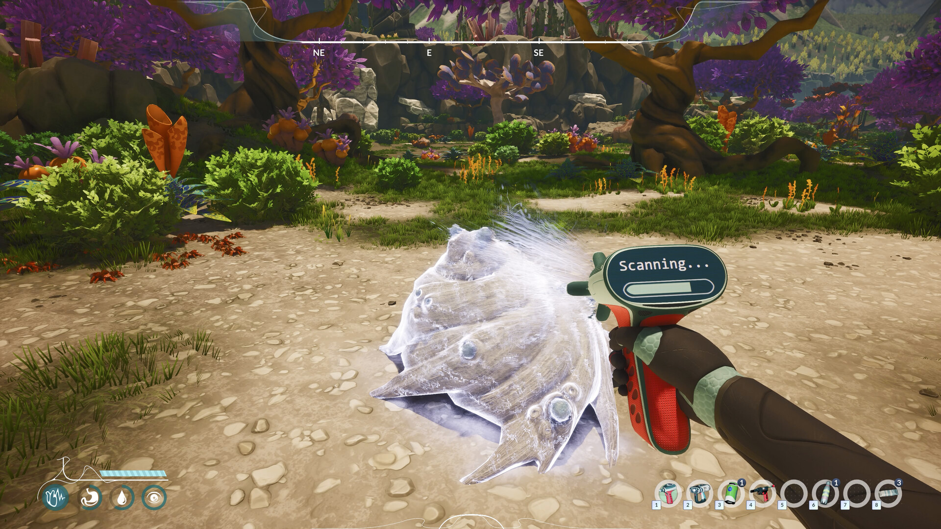 Bio-scanner scanning alien creature — Scanning tooltip — Honeycomb: The World Beyond